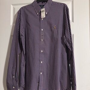 Polo by Ralph Lauren Men's Blue Red and White Checkered Shirt